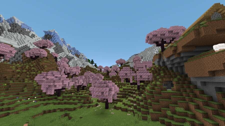 Биом вишни и горы в игре