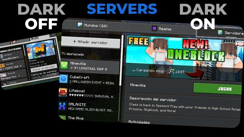 Темное меню серверов