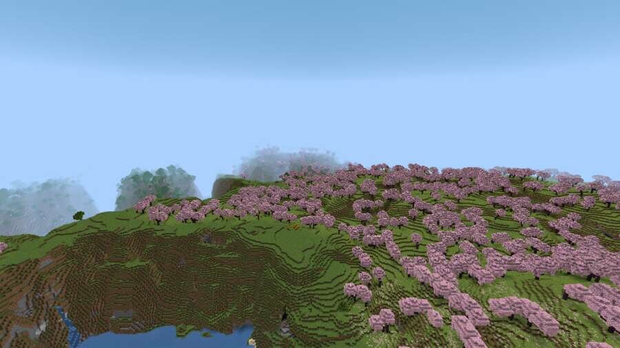 Как выглядит кратер с озером и биом вишни сверху