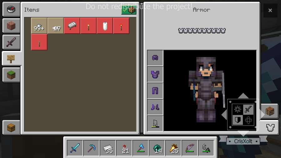 Инвентарь персонажа в Незеритовой броне