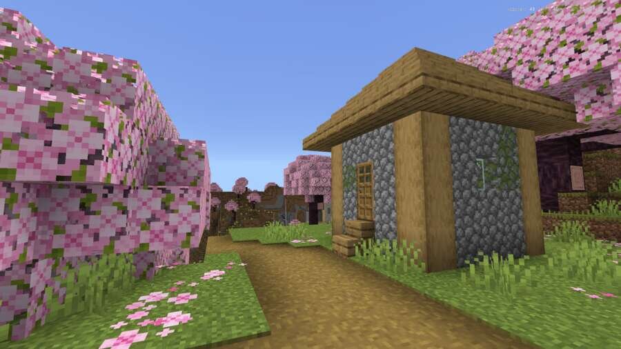 Небольшое здание на фоне дерева Сакуры