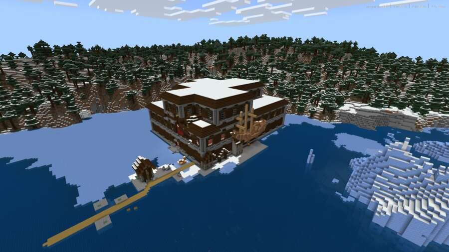 Особняк с кораблем посреди замерзшего озера