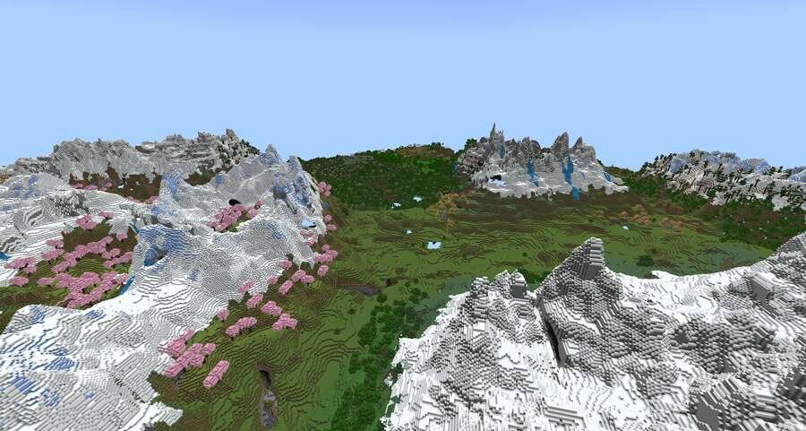 Сакура и деревни рядом с горами и ущельями