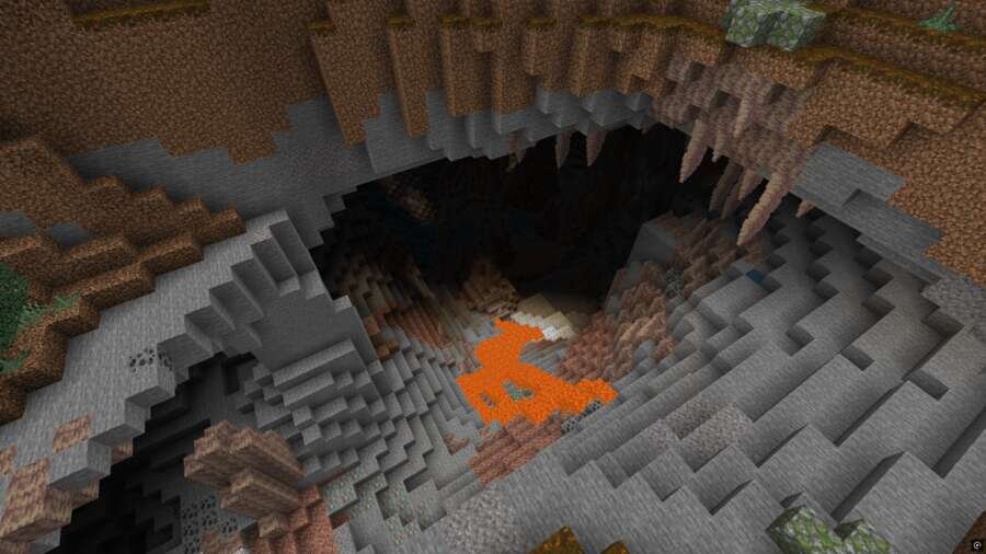 Игрок спускается в пещеры с лавой