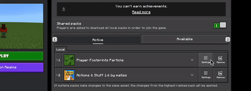 Включение настроек в игре