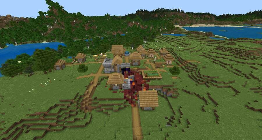 Вид на деревушку с порталом сверху