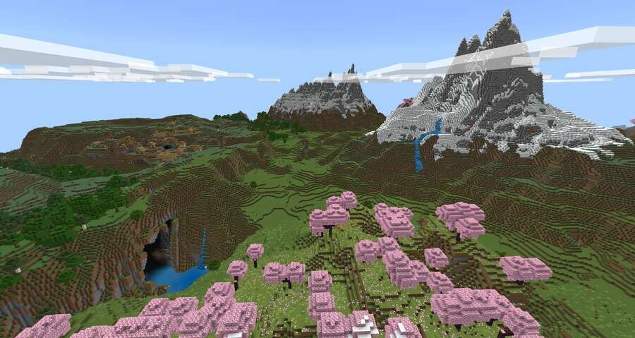 Вид на горы и биом Сакуры сверху