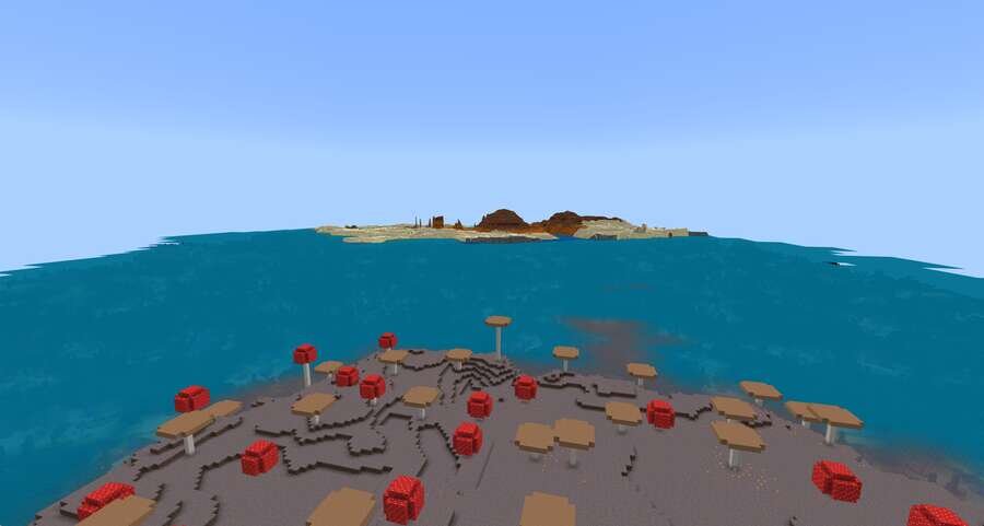 Вид на материк с грибного острова на фоне океана