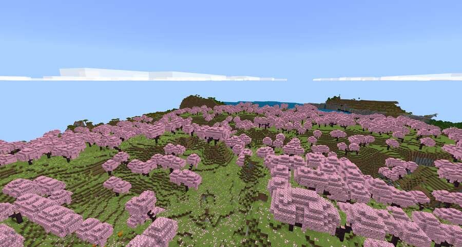 Долина с Сакурой и чистое небо