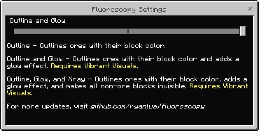 Выбор настроек отображения Руды
