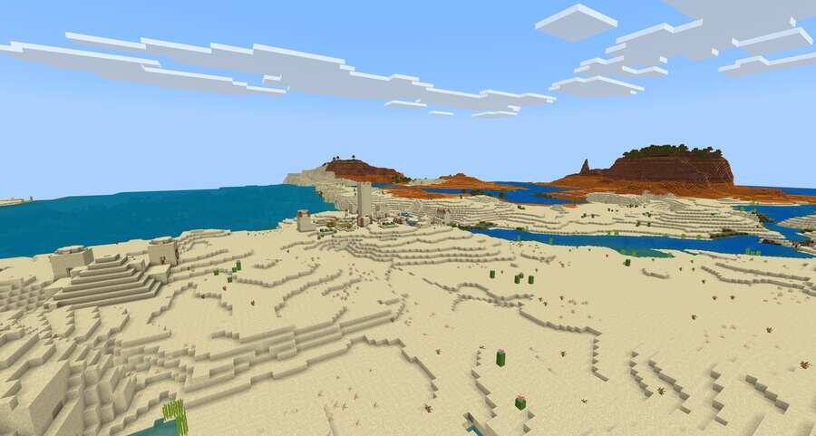 Деревушки на фоне пустынного биома и гор