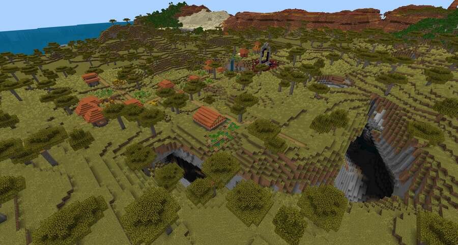 Деревушка рядом с пещерой и разрушенным порталом