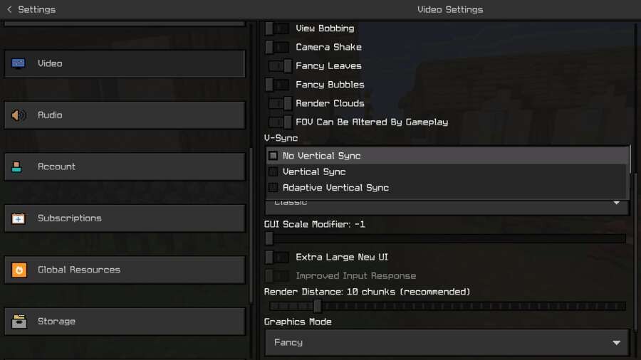 Меню настроек игры