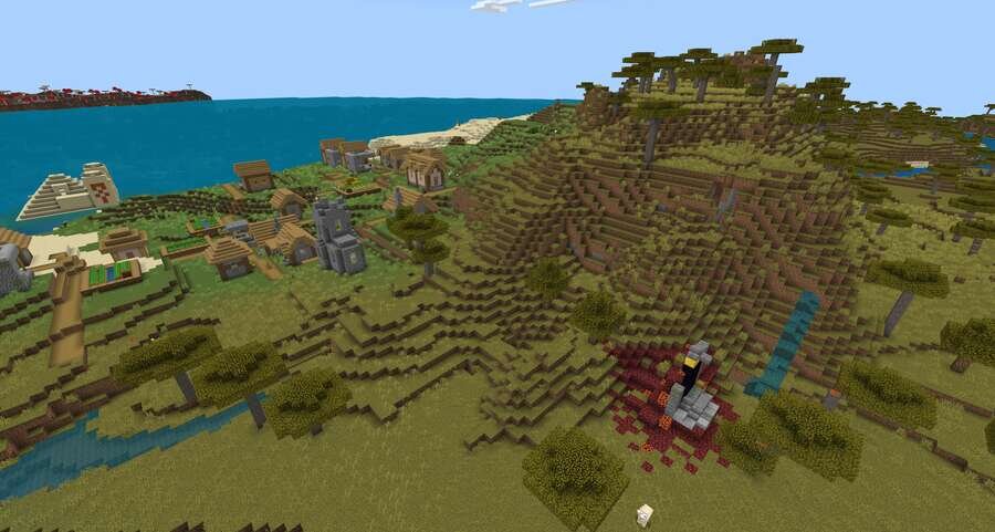 Разрушенный портал и деревушка посреди полей