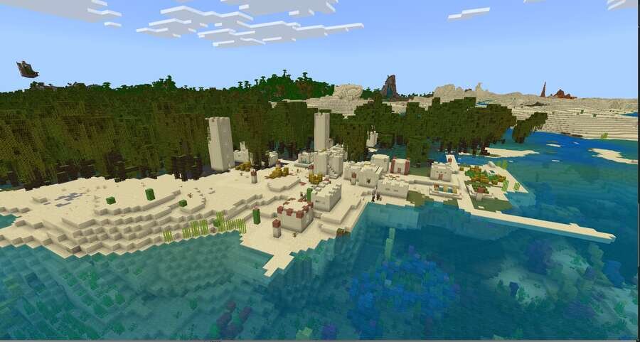 Деревня на фоне биома Мангровых болот и океана