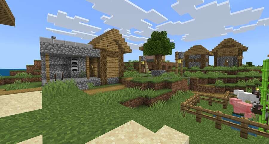 Кузница с деревянными домами и животными