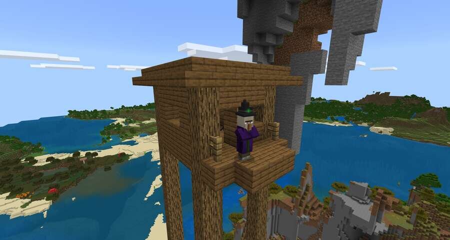 Ведьма стоит посреди хижины в воздухе