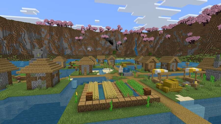 Вид из деревни на горы с сакурой 2