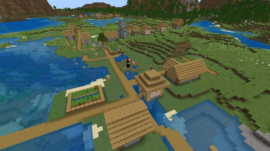 Вид на большую деревушку сверху