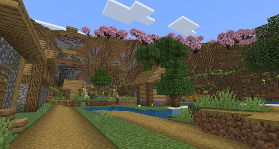 Вишневый биом с деревушкой для выживания