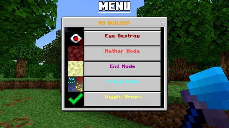 Выбор режимов в меню