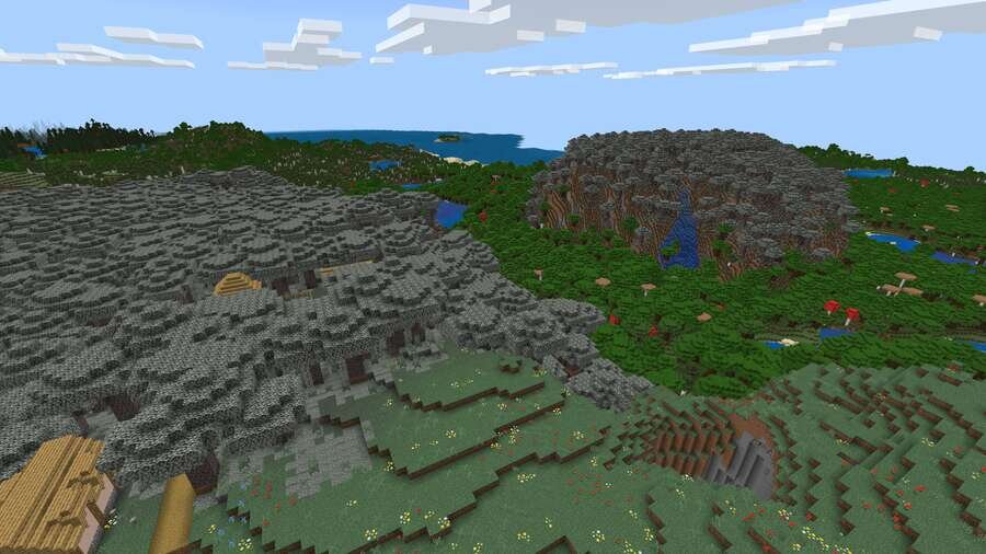 Виды на лес и бледный сад с горами