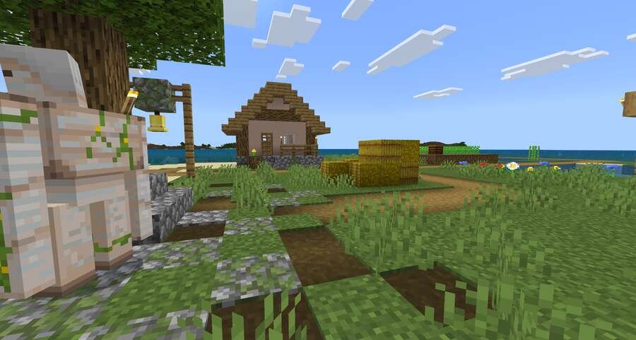 Железный голем на фоне одинокого деревенского домика