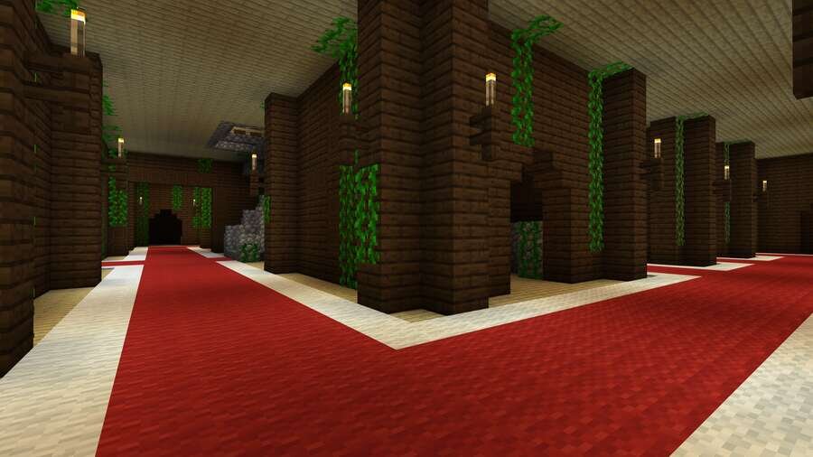 Красный ковриг внутри высокого особняка