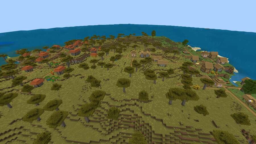 Вид на 2 деревни и океан сверху