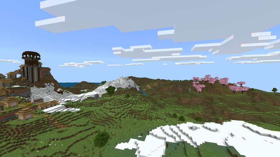 Деревня, Разрушенный портал и биом Сакуры рядом с деревней