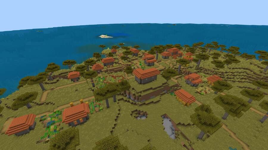 Деревня с оранжевым оформлением на фоне зеленой травы