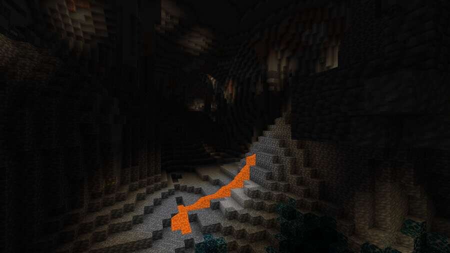 Вид со спауна на лаву и тьму пещеры