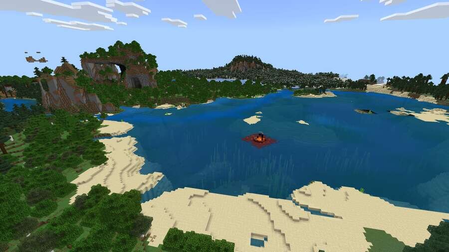 Вид на разрушенный портал прямо посередине озера