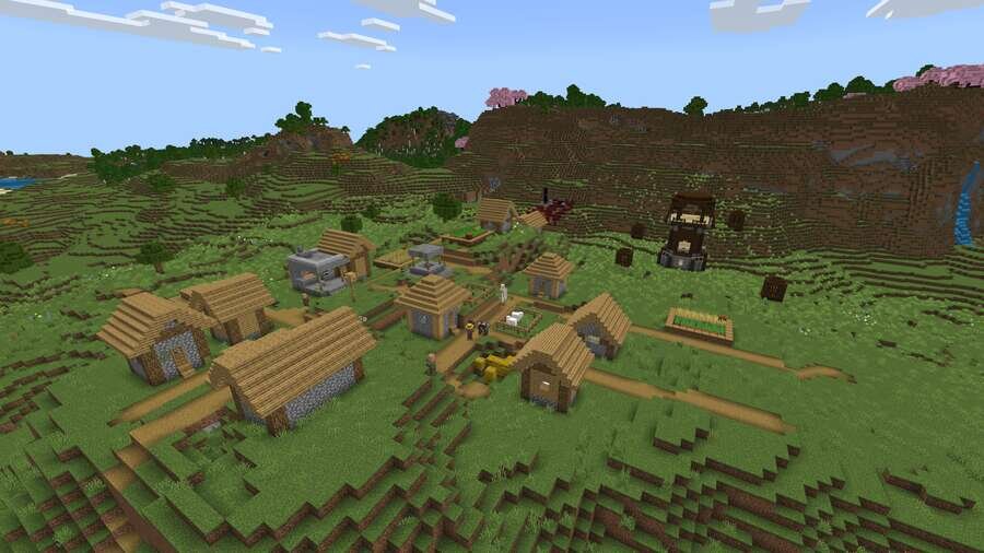 Вид на деревню, Разрушенный портал и Аванпост разбойников сверху