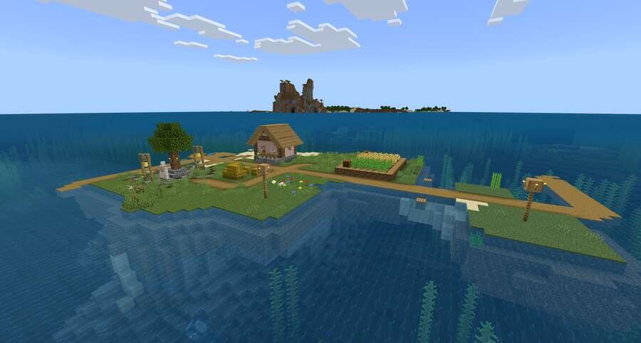 Вид на деревенский домик на острове посреди моря